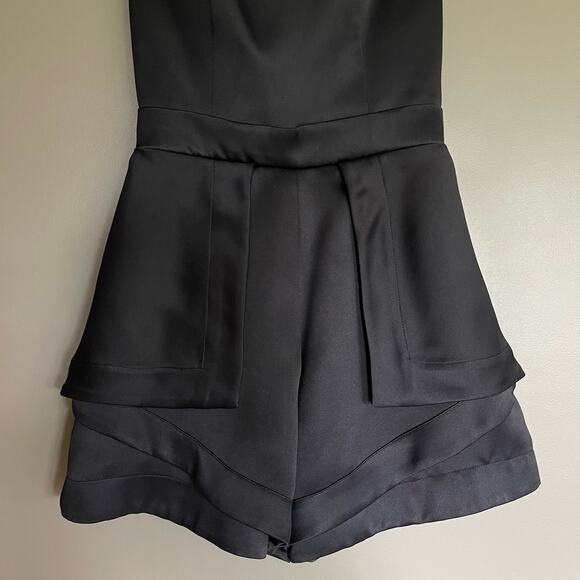 Camilla and Marc Gamer Jumpsuit Romper Sz 4 Black Satin Sleeveless Menswear Chic - Picture 4 of 16